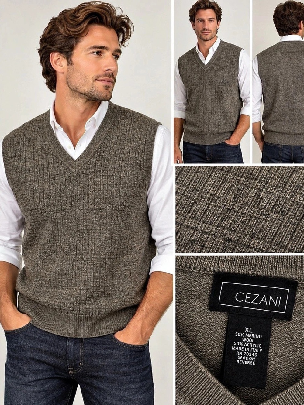 Cezani Extra Fine Merino Wool Sweater Vest Men's XL Made in Italy! Dress your ma